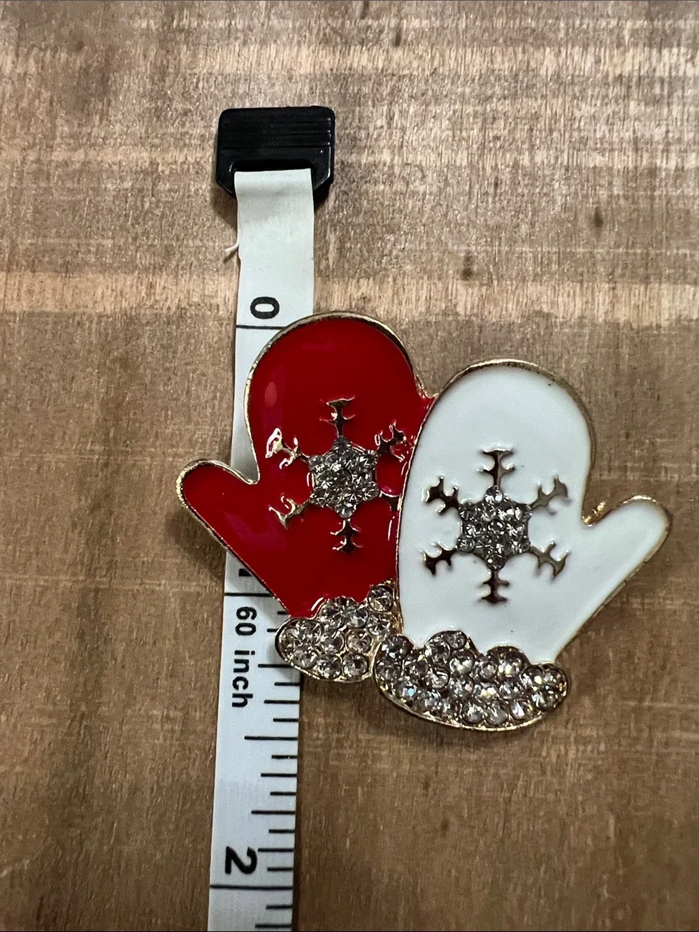 3/$18 Rhinestone Mitten Brooch - Red & White Holiday Fun Lot 6062